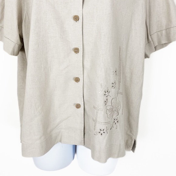 VINTAGE 90s Erika Linen Beige Embroidered Set Pants Medium Top Large Casual - Picture 4 of 11